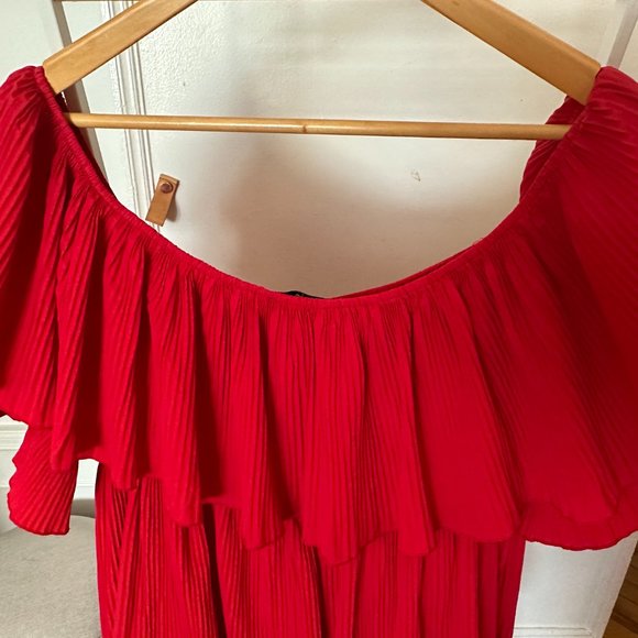 Mango Pleated Red Ruffle Dress - Picture 6 of 8